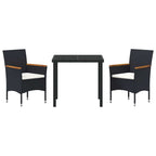 Conjunto de Comedor de Jardín 3 pcs Negro ratán sintético