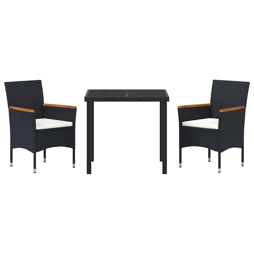 Conjunto de Comedor de Jardín 3 pcs Negro ratán sintético