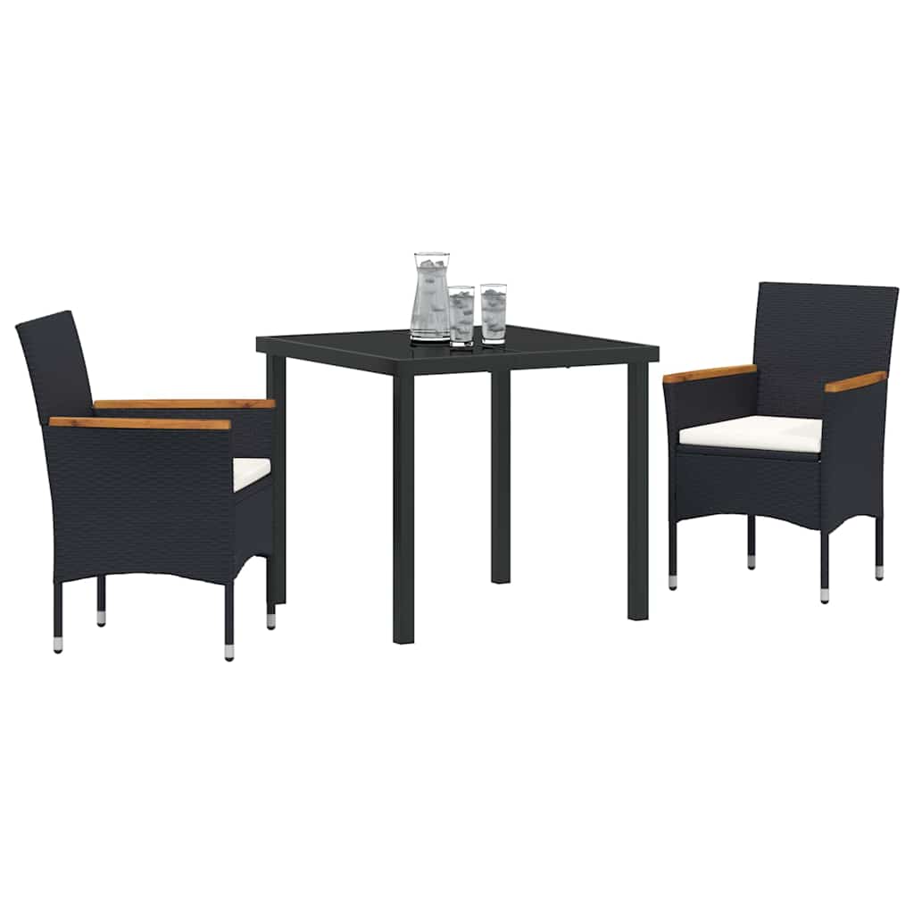 Conjunto de Comedor de Jardín 3 pcs Negro ratán sintético
