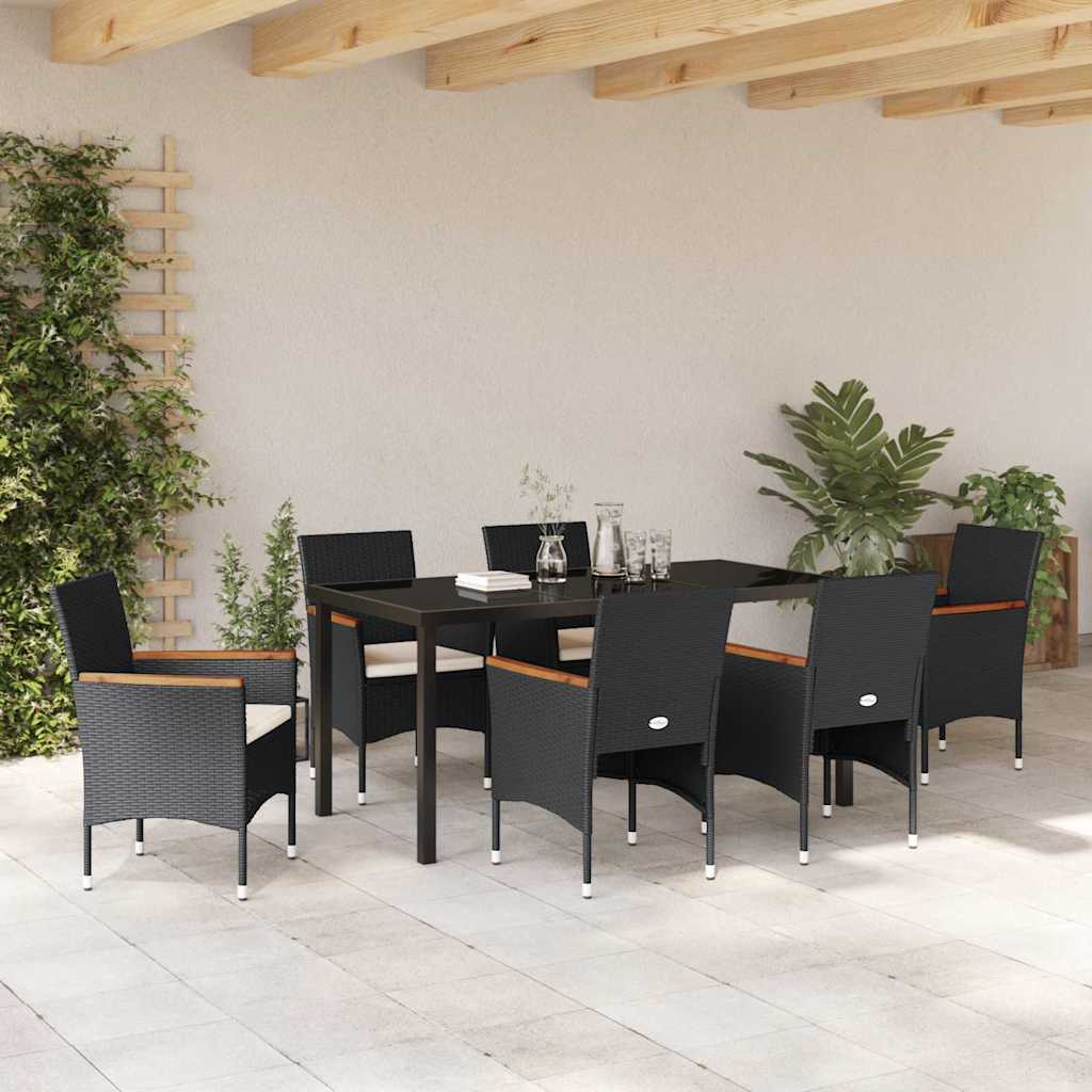 Conjunto de Comedor de Jardín 7 pcs Negro ratán sintético
