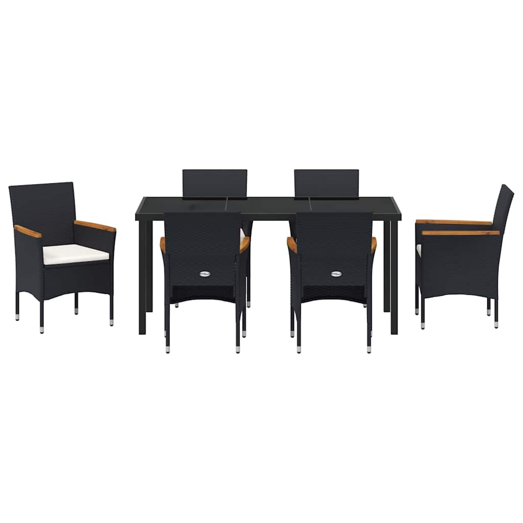 Conjunto de Comedor de Jardín 7 pcs Negro ratán sintético