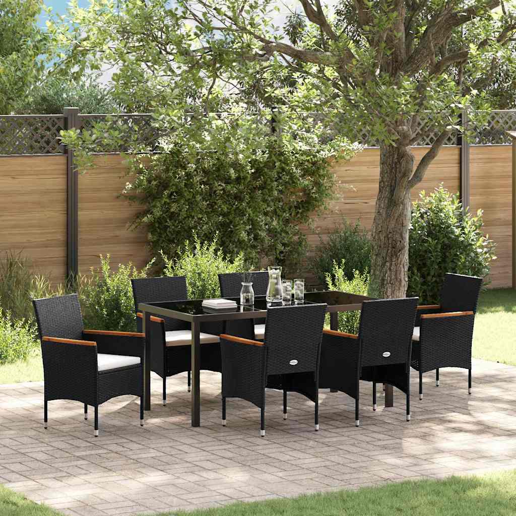 Conjunto de Comedor de Jardín 7 pcs Negro ratán sintético