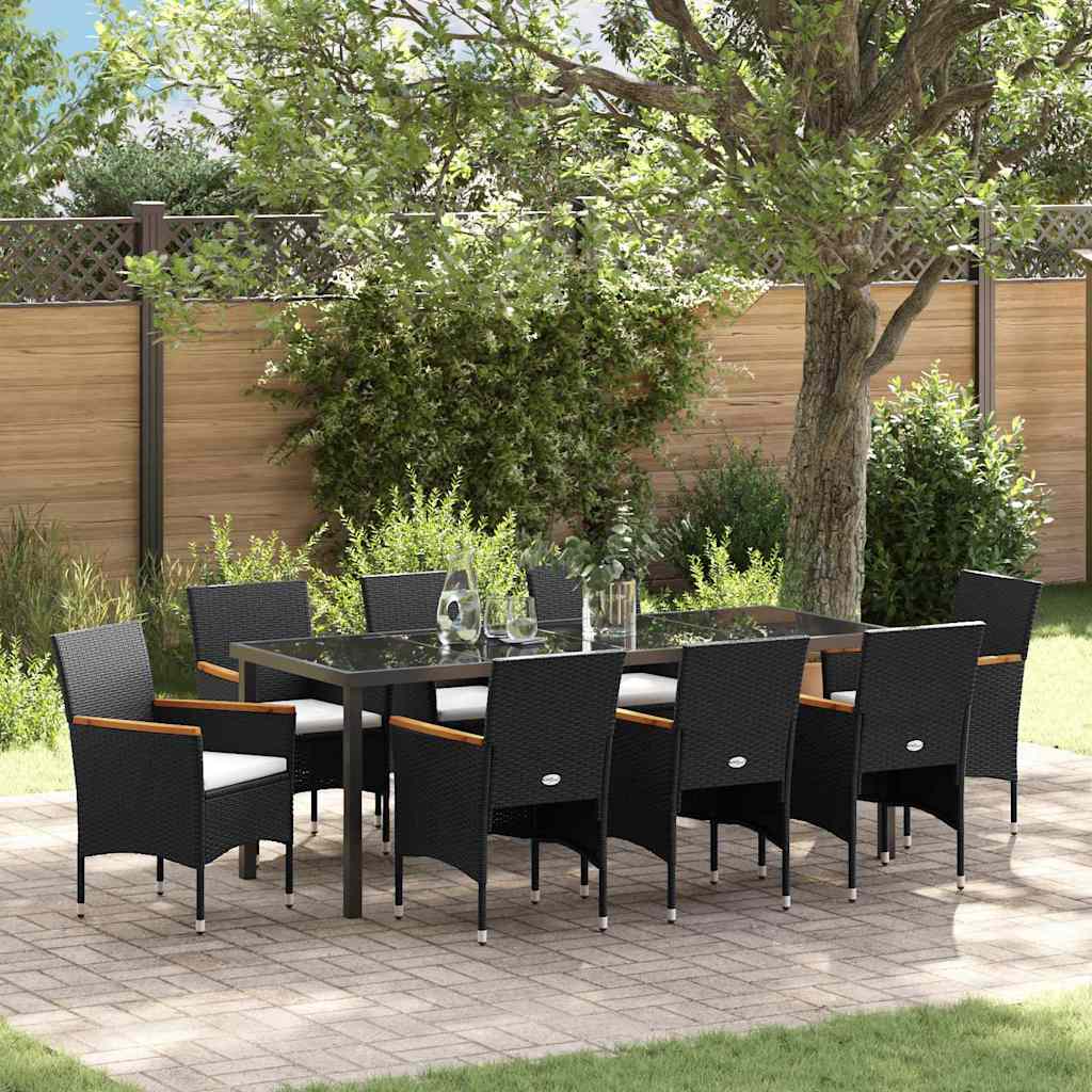Conjunto de Comedor de Jardín 9 pcs Negro ratán sintético