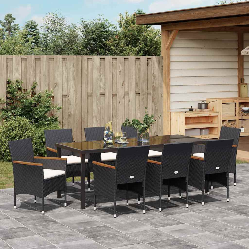 Conjunto de Comedor de Jardín 9 pcs Negro ratán sintético