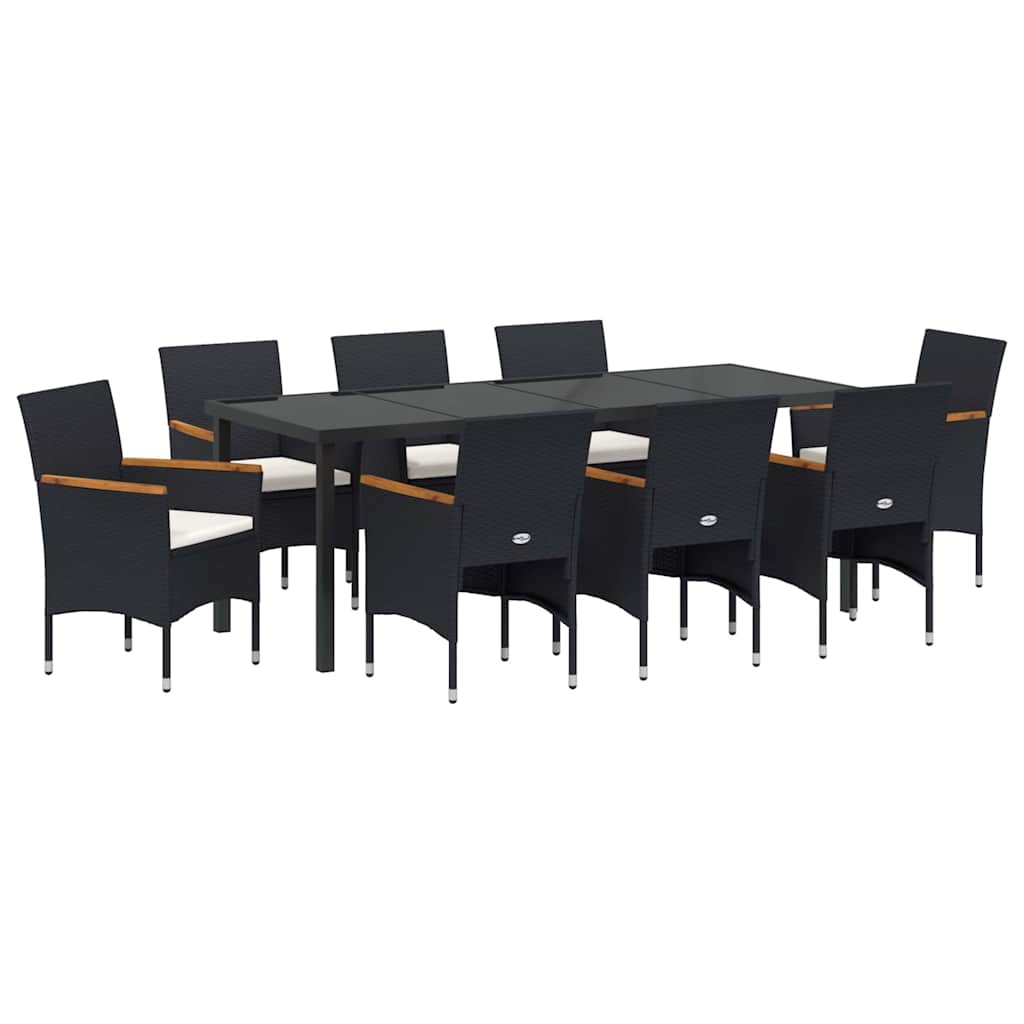 Conjunto de Comedor de Jardín 9 pcs Negro ratán sintético