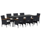 Conjunto de Comedor de Jardín 9 pcs Negro ratán sintético
