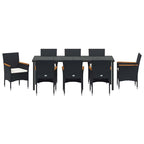 Conjunto de Comedor de Jardín 9 pcs Negro ratán sintético