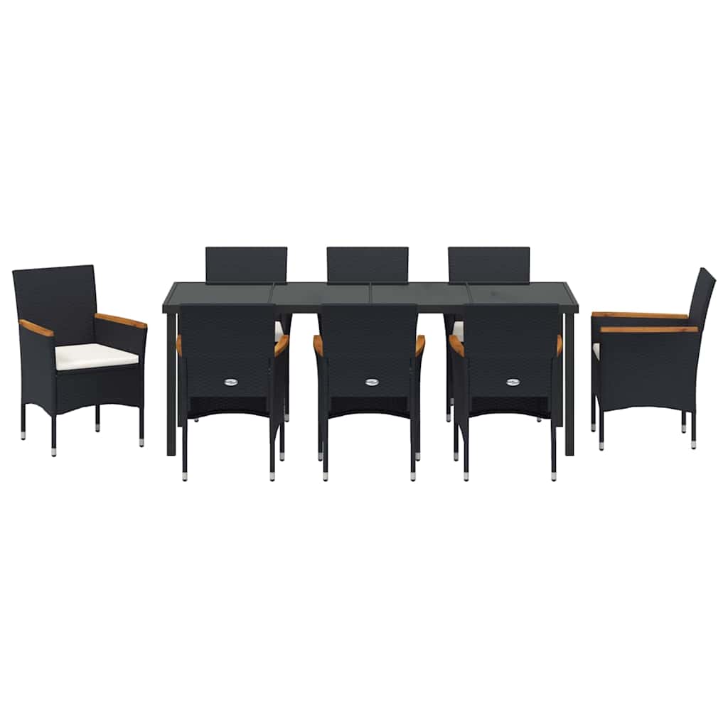 Conjunto de Comedor de Jardín 9 pcs Negro ratán sintético