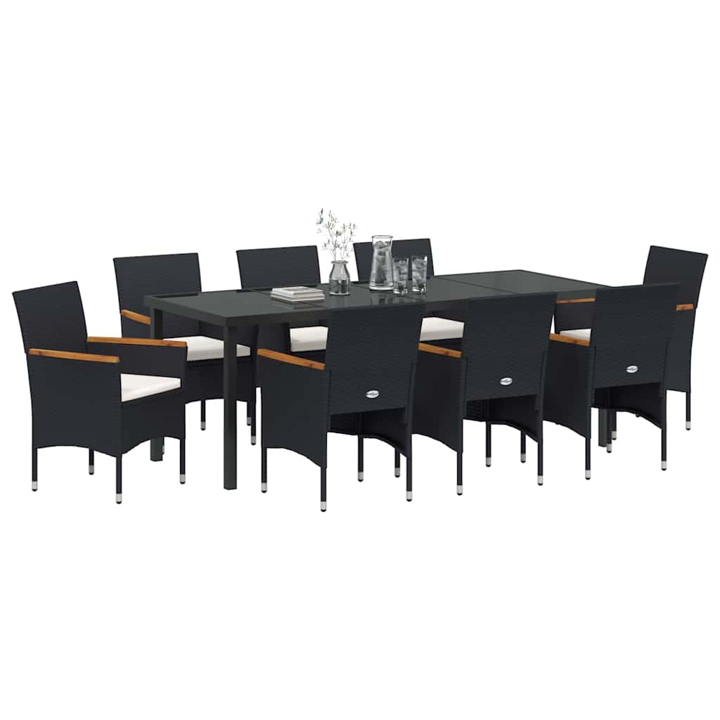 Conjunto de Comedor de Jardín 9 pcs Negro ratán sintético