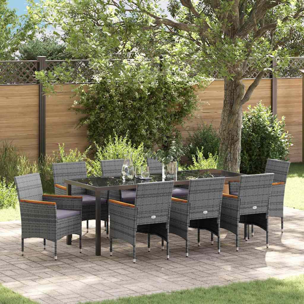 Conjunto de Comedor de Jardín 9 pcs Gris ratán sintético
