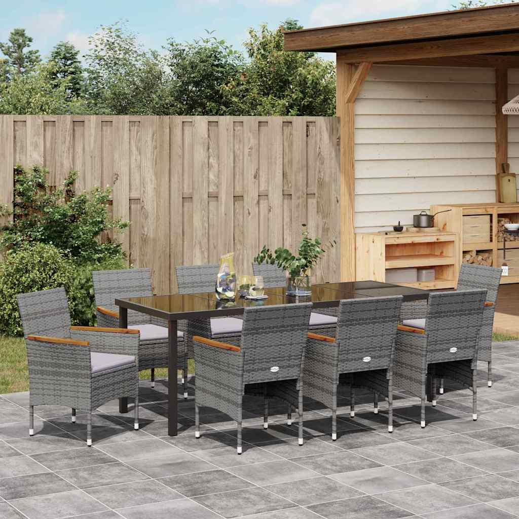 Conjunto de Comedor de Jardín 9 pcs Gris ratán sintético