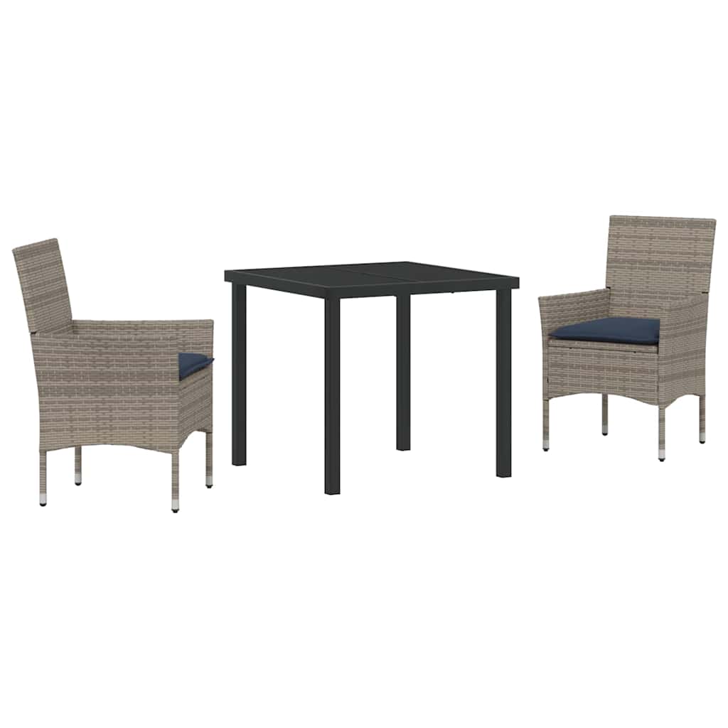Juego de mesa y sillas con cojín 3 pcs Gris Ratán sintético