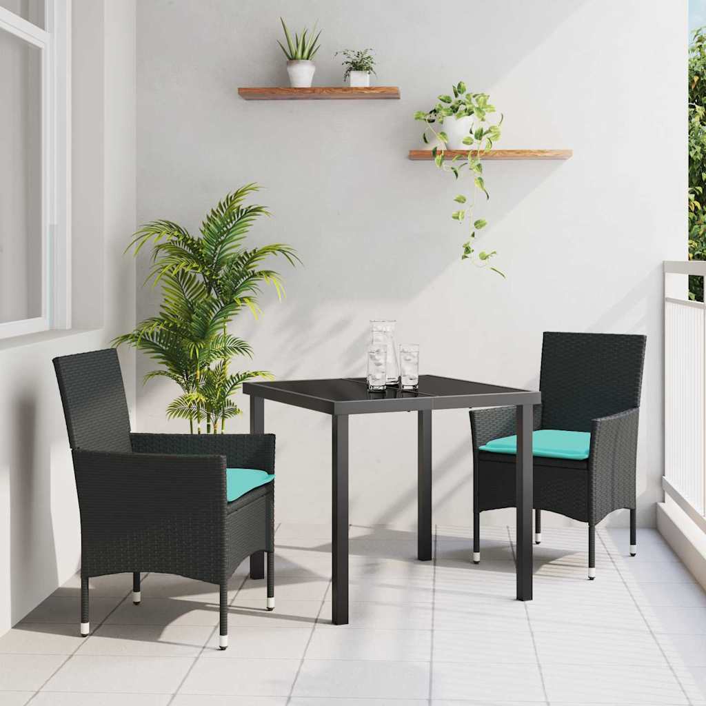 Conjunto de mesa e cadeiras com almofadas 3 peças Cinzento Rattan sintético