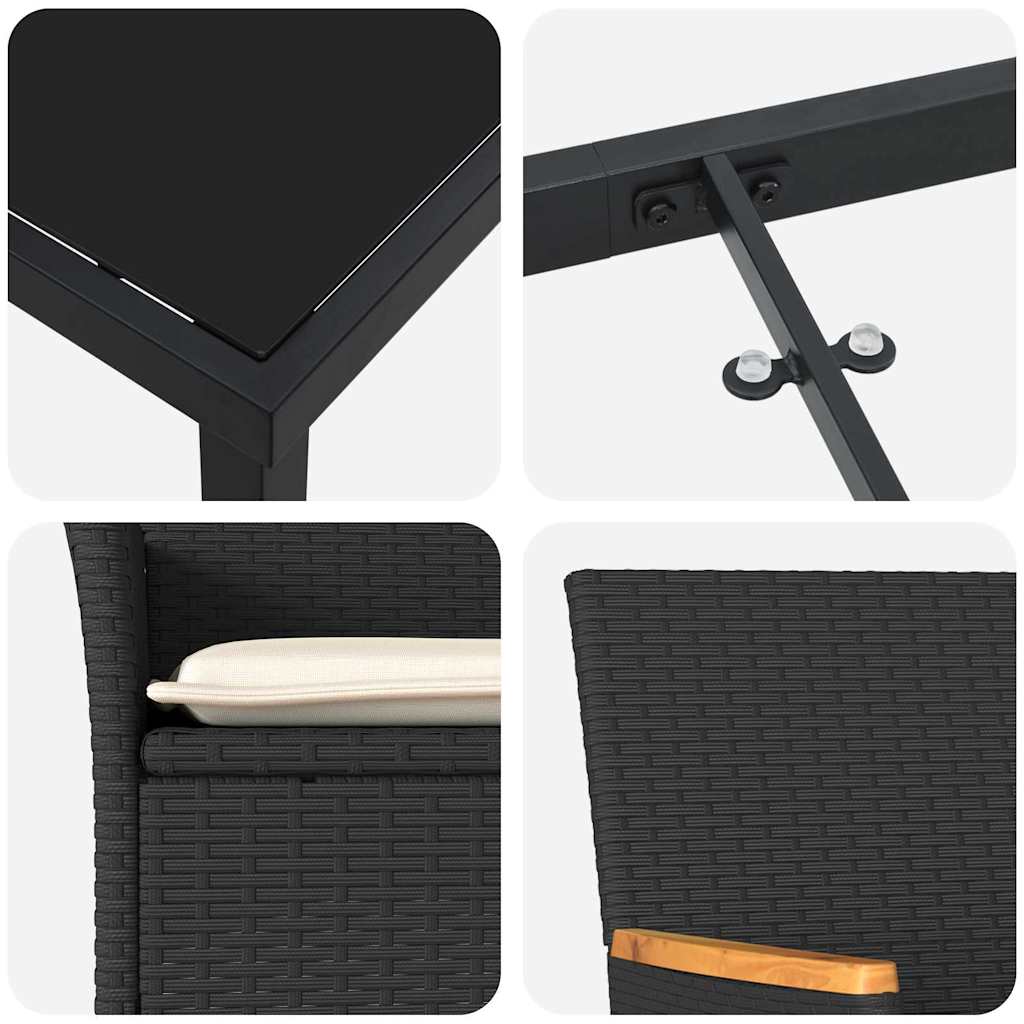 Conjunto de Comedor de Jardín 3 pcs Negro ratán sintético