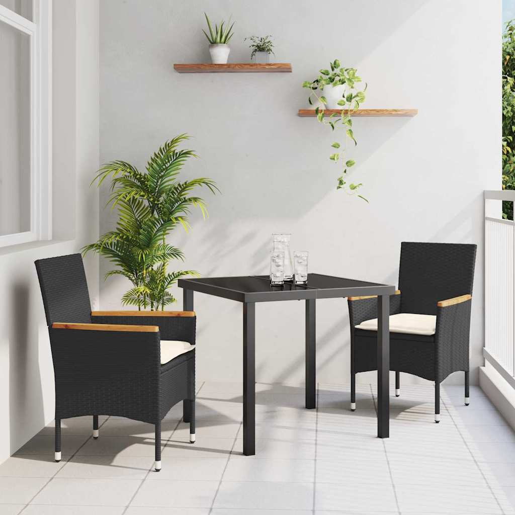 Conjunto de Comedor de Jardín 3 pcs Negro ratán sintético