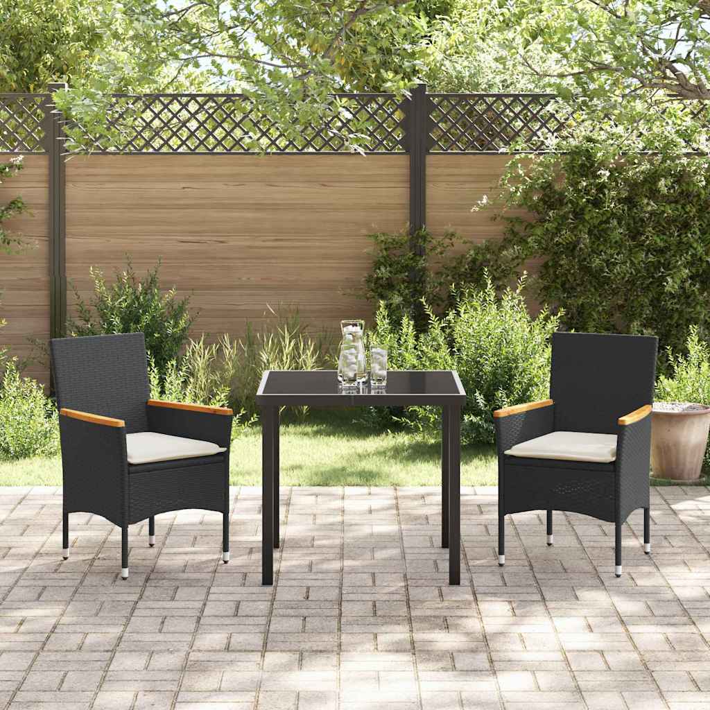 Conjunto de Comedor de Jardín 3 pcs Negro ratán sintético