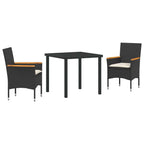 Conjunto de Comedor de Jardín 3 pcs Negro ratán sintético