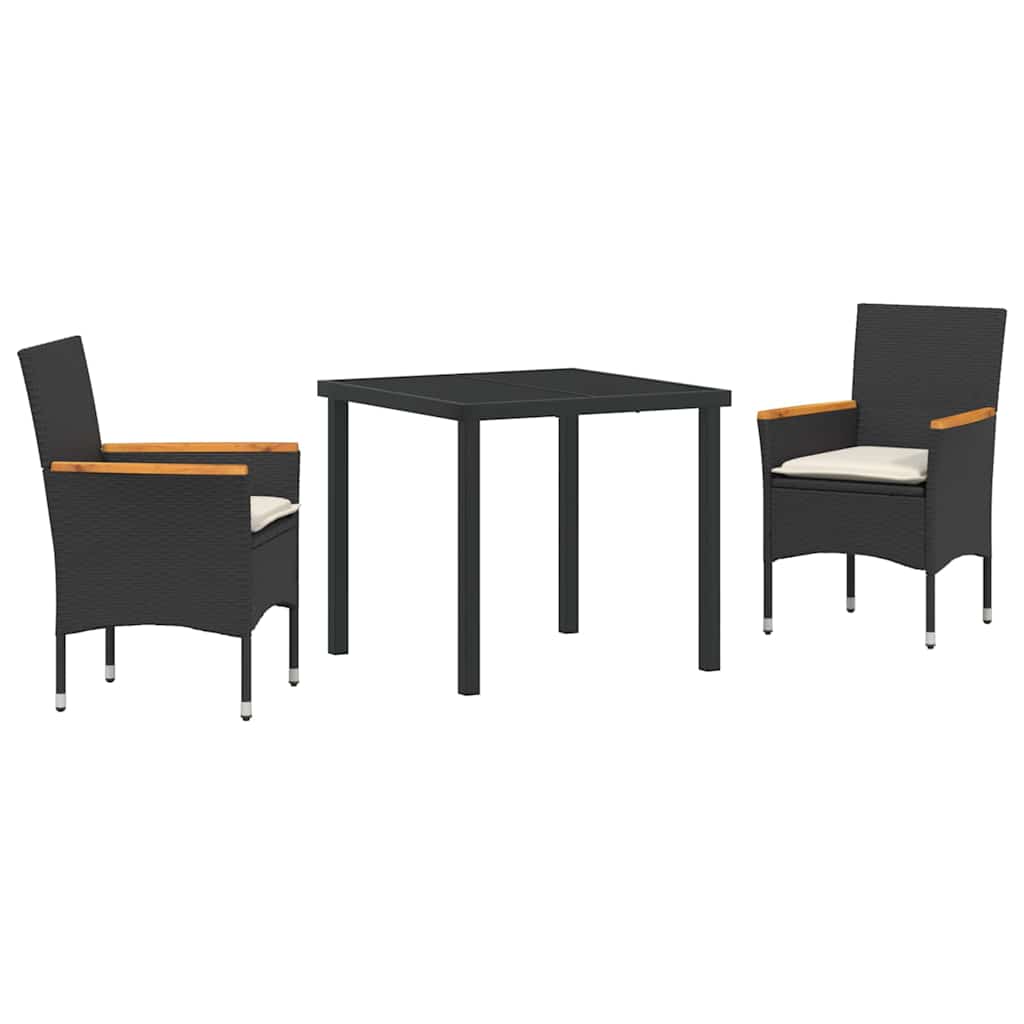Conjunto de Comedor de Jardín 3 pcs Negro ratán sintético
