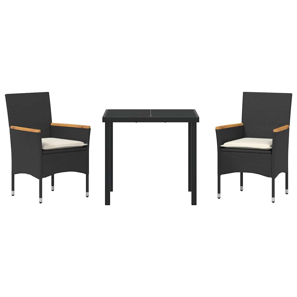 Conjunto de Comedor de Jardín 3 pcs Negro ratán sintético