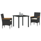 Conjunto de Comedor de Jardín 3 pcs Negro ratán sintético