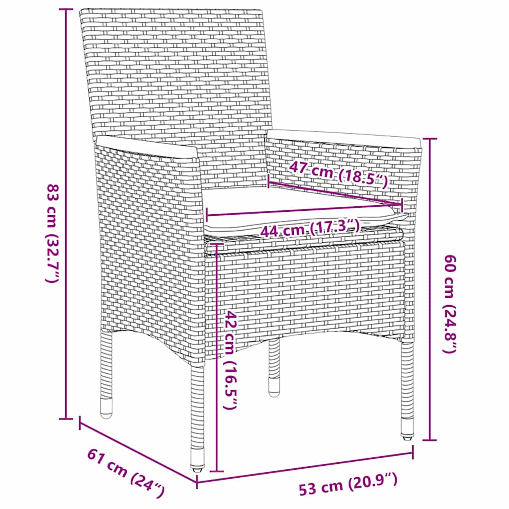 Conjunto de Comedor de Jardín 3 pcs Negro ratán sintético