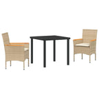 Conjunto de Comedor de Jardín 3 pcs Beige ratán sintético