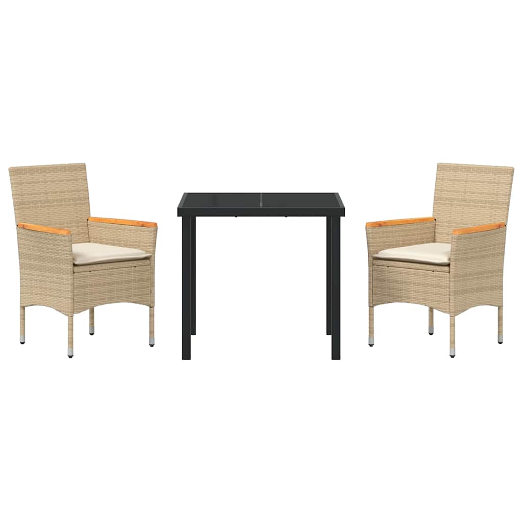 Conjunto de Comedor de Jardín 3 pcs Beige ratán sintético