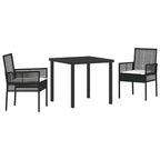 Conjunto de Comedor de Jardín 3 pcs Negro ratán sintético
