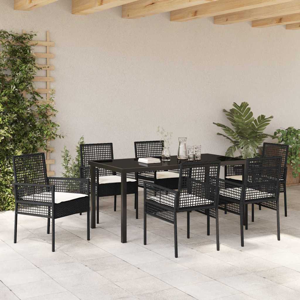 Conjunto de Comedor de Jardín 7 pcs Negro ratán sintético