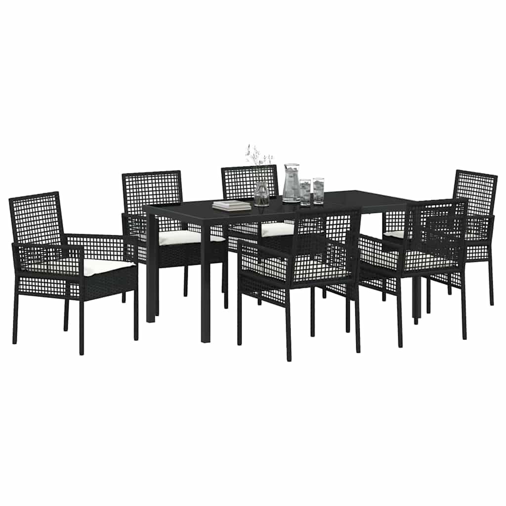 Conjunto de Comedor de Jardín 7 pcs Negro ratán sintético