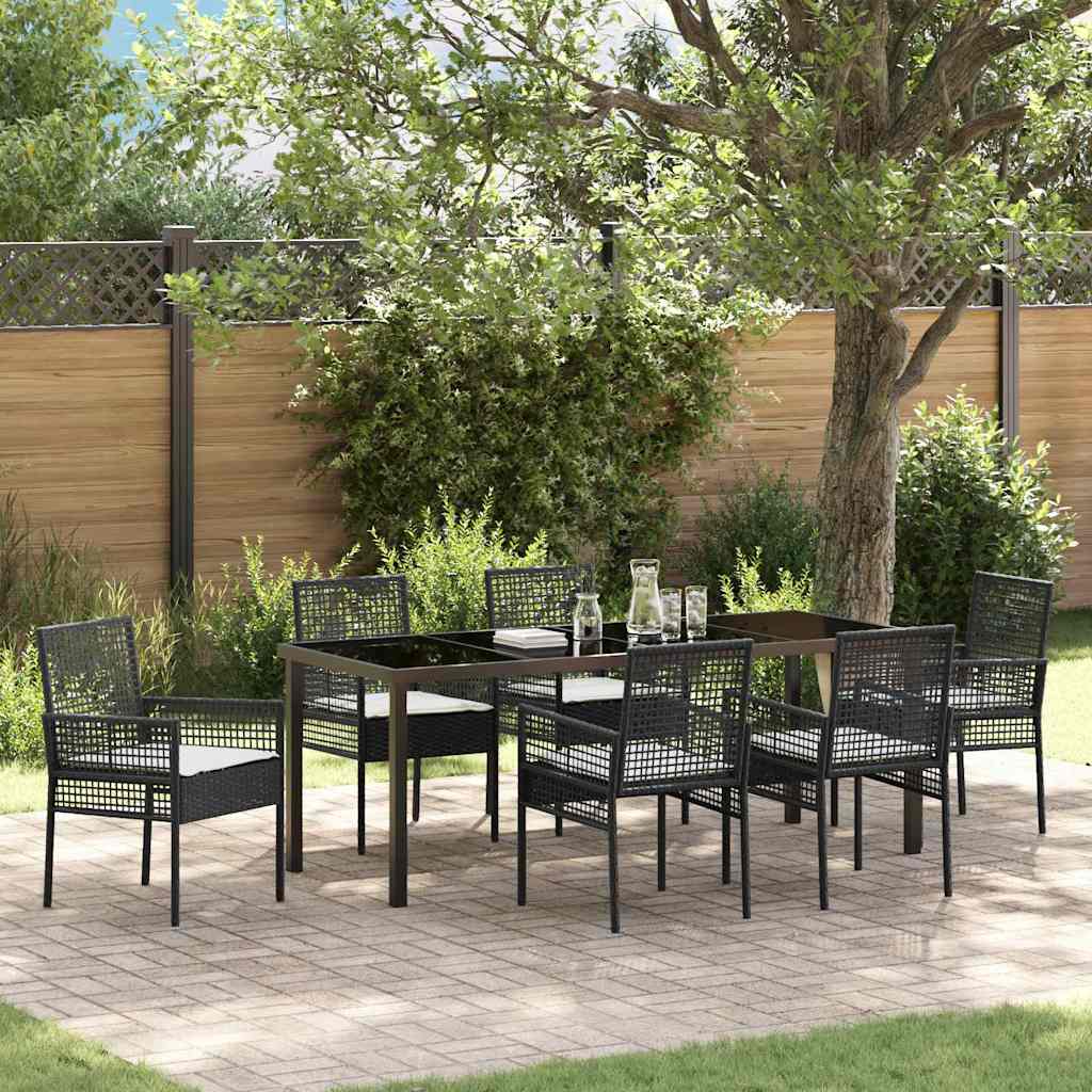 Conjunto de Comedor de Jardín 7 pcs Negro ratán sintético