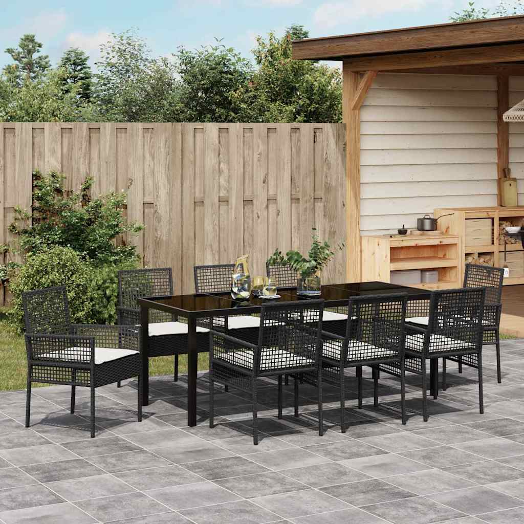 Conjunto de Comedor de Jardín 9 pcs Negro ratán sintético