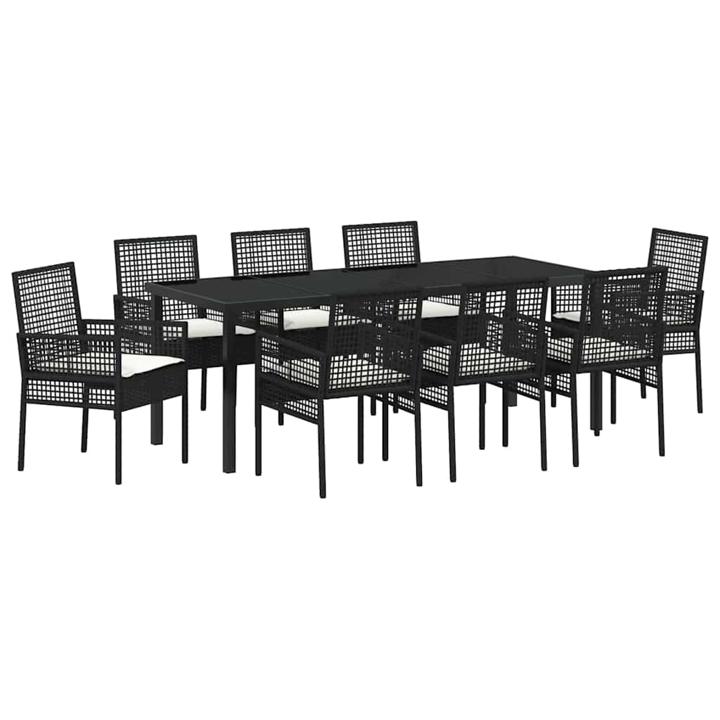 Conjunto de Comedor de Jardín 9 pcs Negro ratán sintético