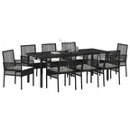 Conjunto de Comedor de Jardín 9 pcs Negro ratán sintético