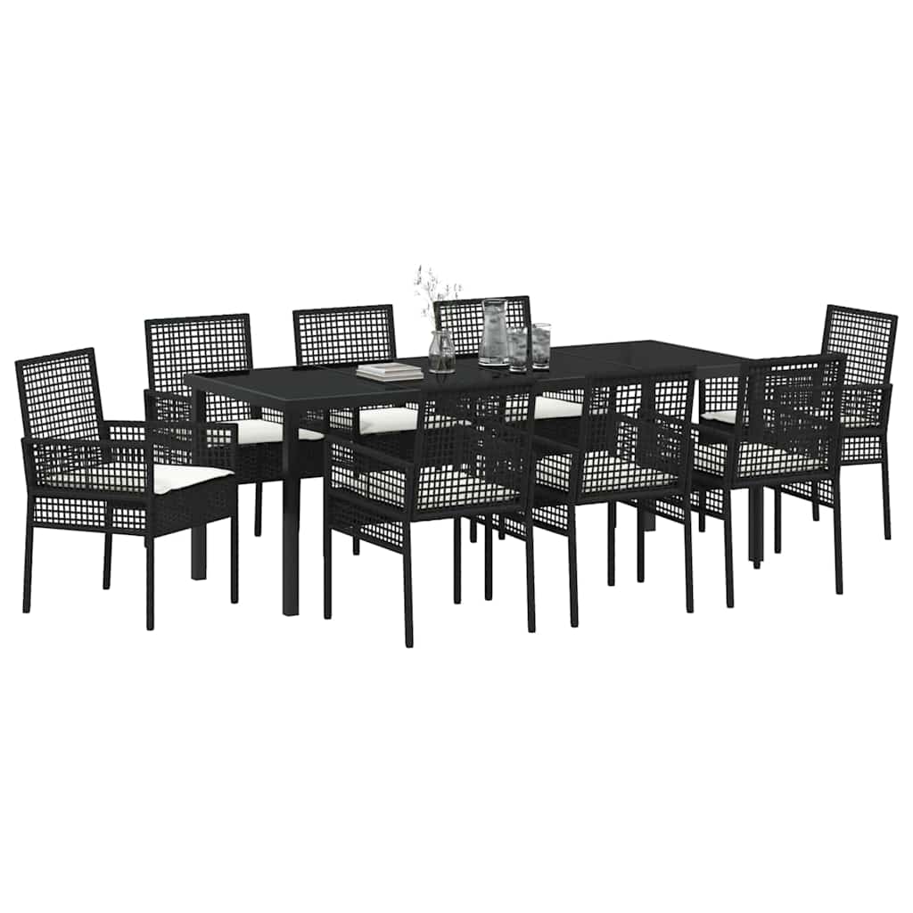 Conjunto de Comedor de Jardín 9 pcs Negro ratán sintético