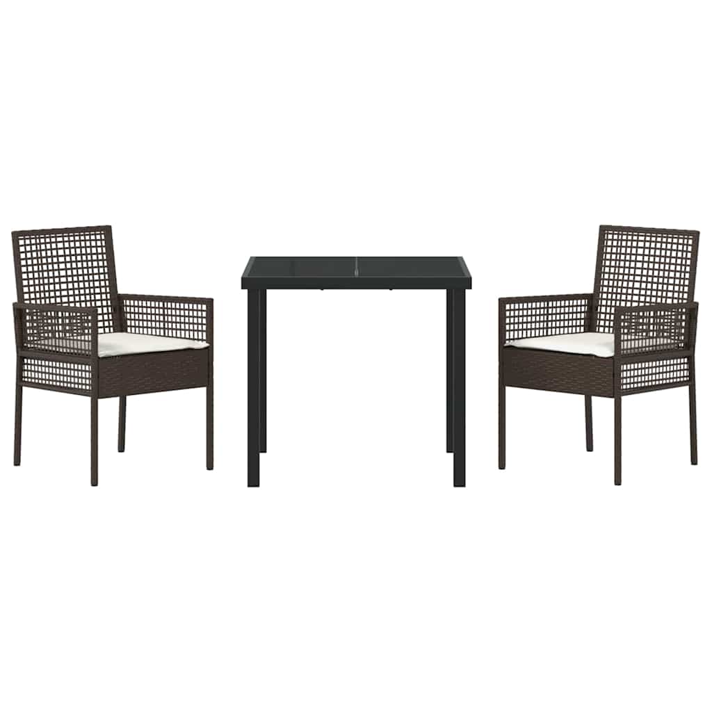 Conjunto de Comedor de Jardín 3 pcs Marrón ratán sintético