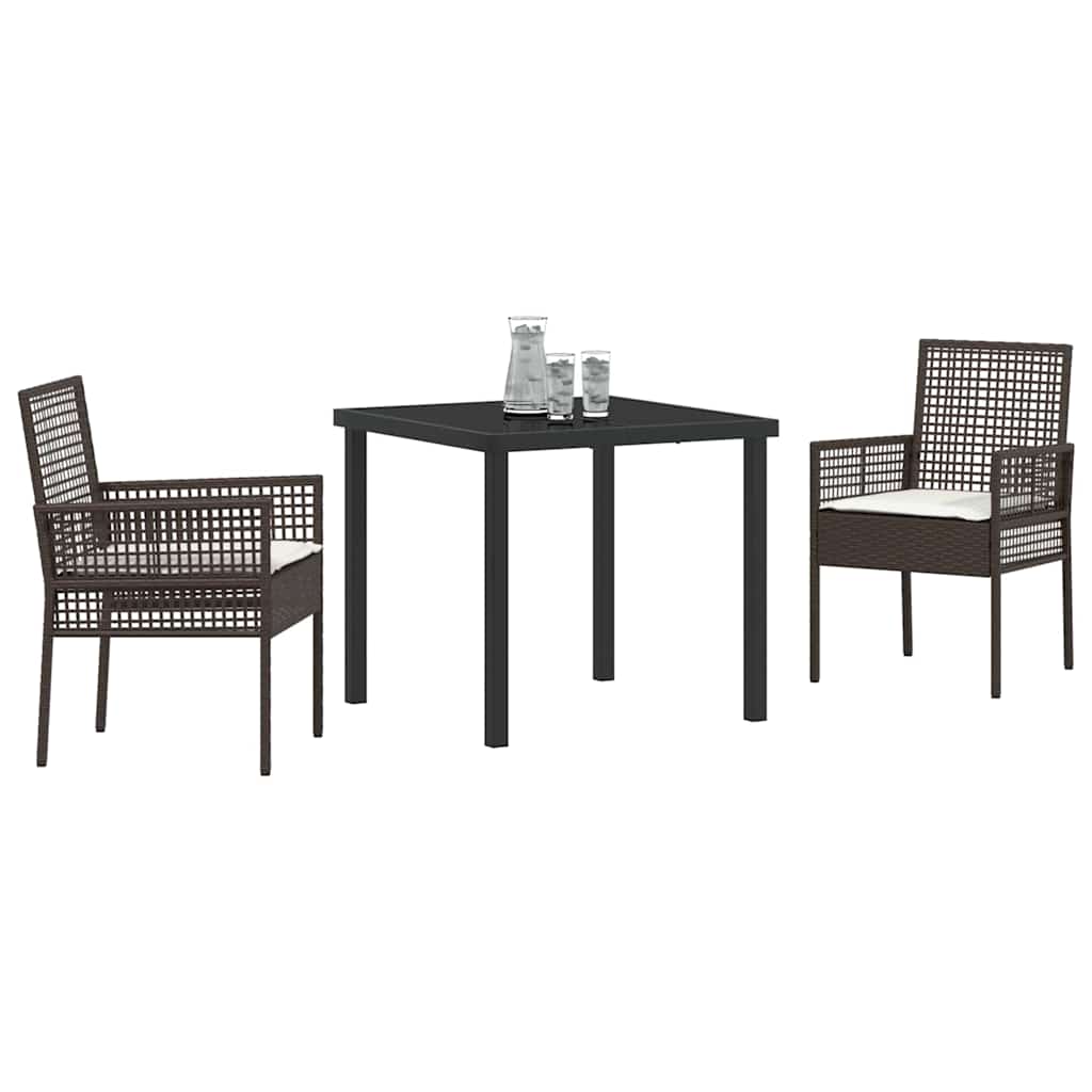 Conjunto de Comedor de Jardín 3 pcs Marrón ratán sintético