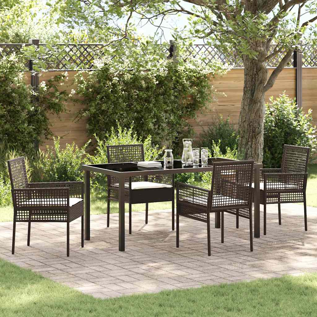 Conjunto de Comedor de Jardín 5 pcs Marrón ratán sintético