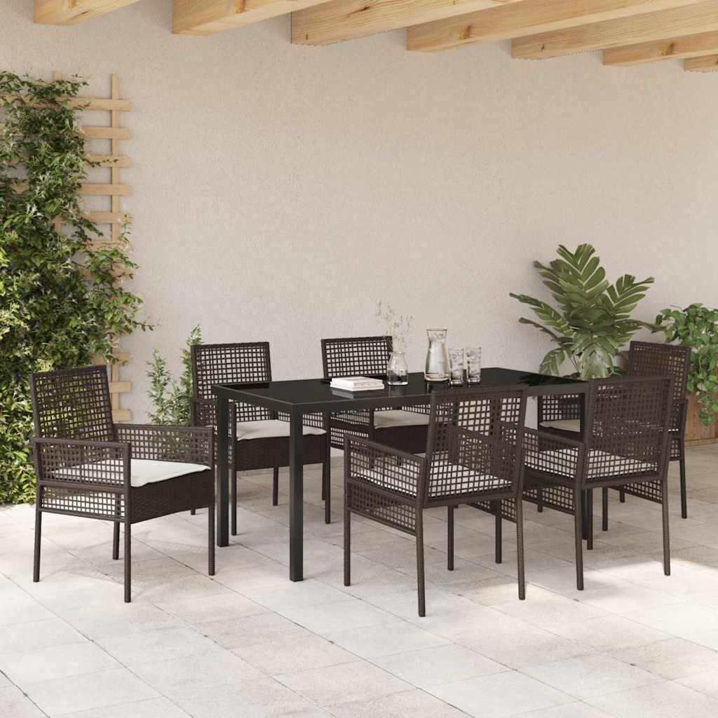 Conjunto de Comedor de Jardín 7 pcs Marrón ratán sintético