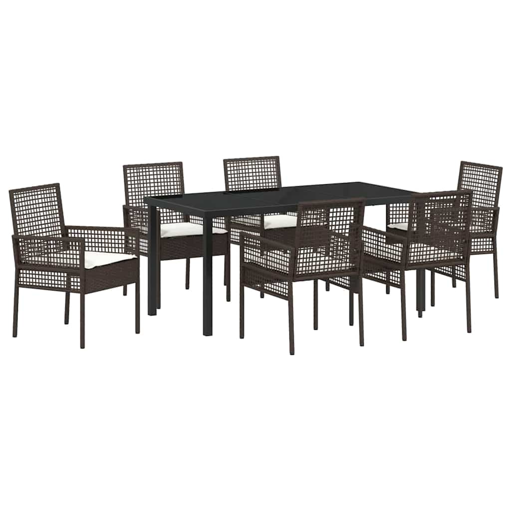 Conjunto de Comedor de Jardín 7 pcs Marrón ratán sintético