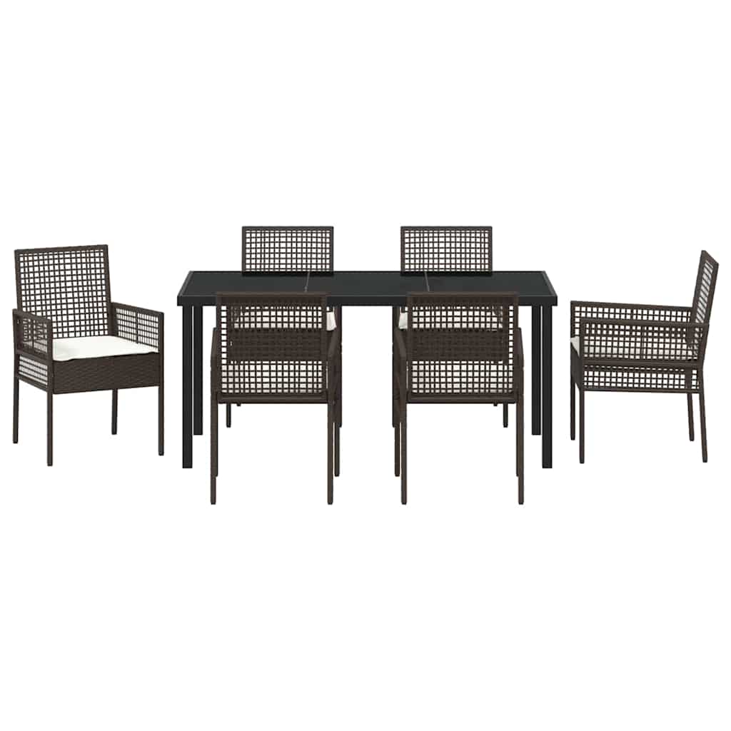 Conjunto de Comedor de Jardín 7 pcs Marrón ratán sintético