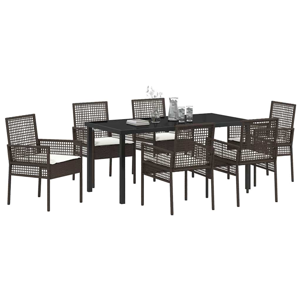Conjunto de Comedor de Jardín 7 pcs Marrón ratán sintético