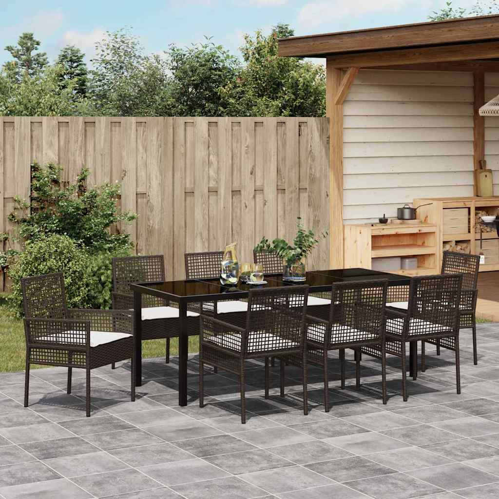 Conjunto de Comedor de Jardín 9 pcs Marrón ratán sintético