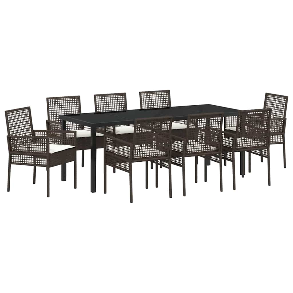 Conjunto de Comedor de Jardín 9 pcs Marrón ratán sintético