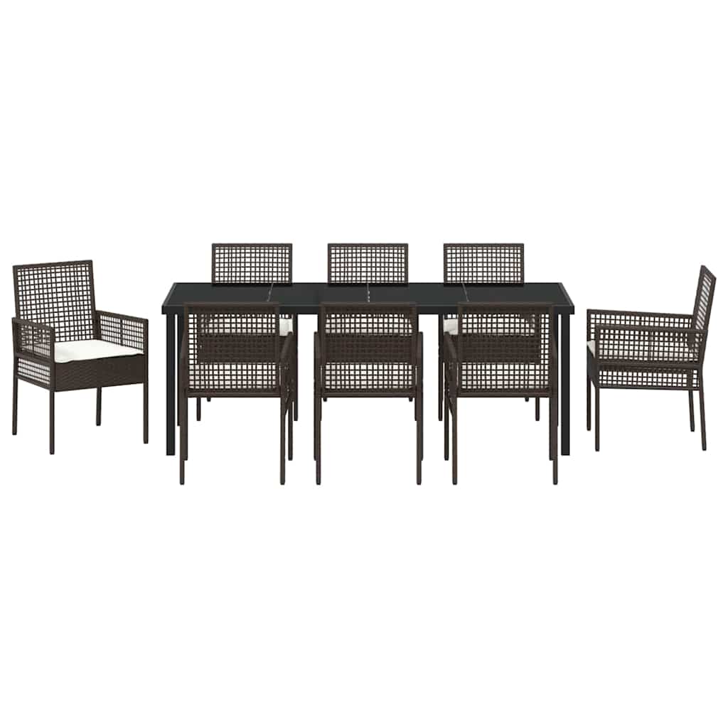 Conjunto de Comedor de Jardín 9 pcs Marrón ratán sintético
