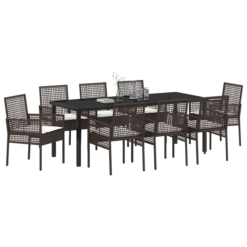 Conjunto de Comedor de Jardín 9 pcs Marrón ratán sintético