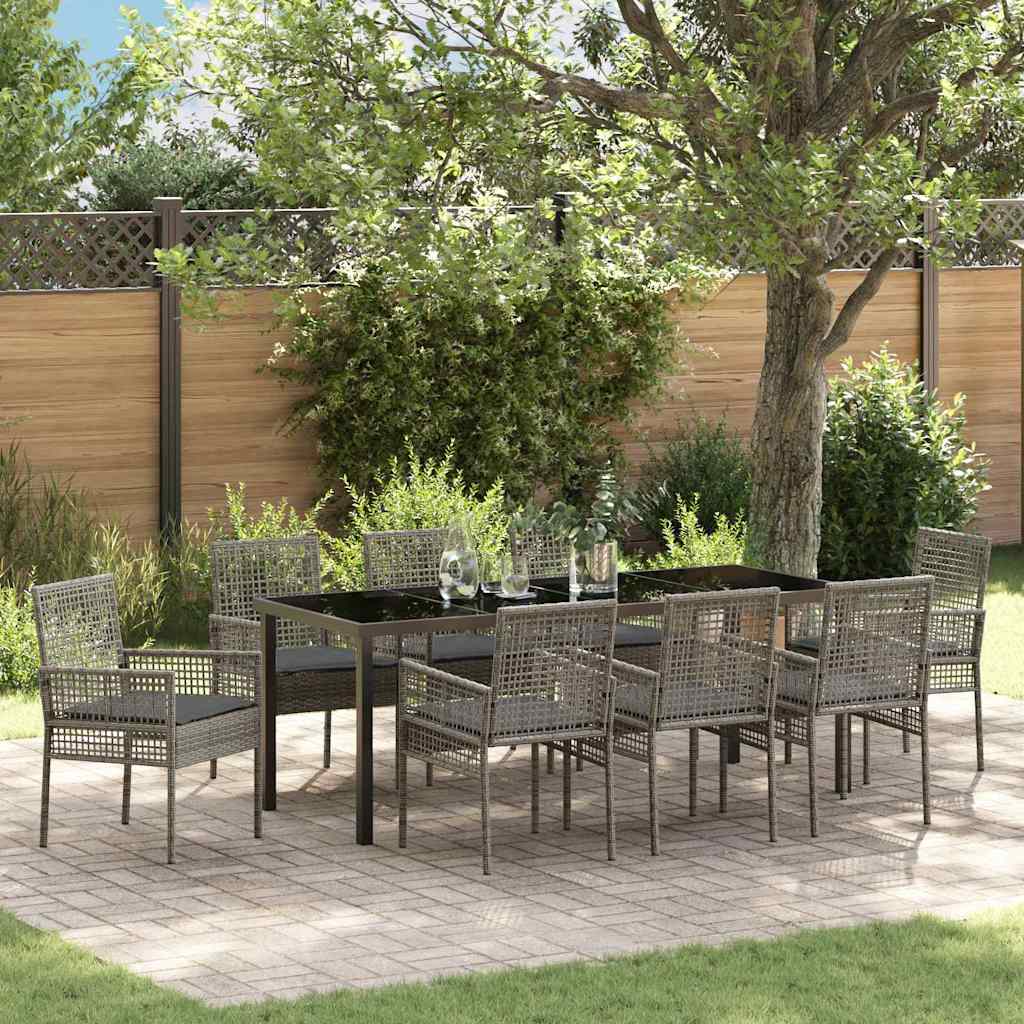 Conjunto de Comedor de Jardín 9 pcs Gris ratán sintético