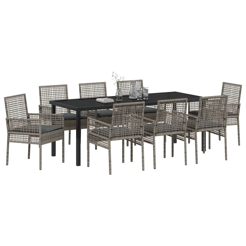Conjunto de Comedor de Jardín 9 pcs Gris ratán sintético