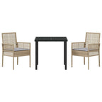 Conjunto de Comedor de Jardín 3 pcs Beige ratán sintético