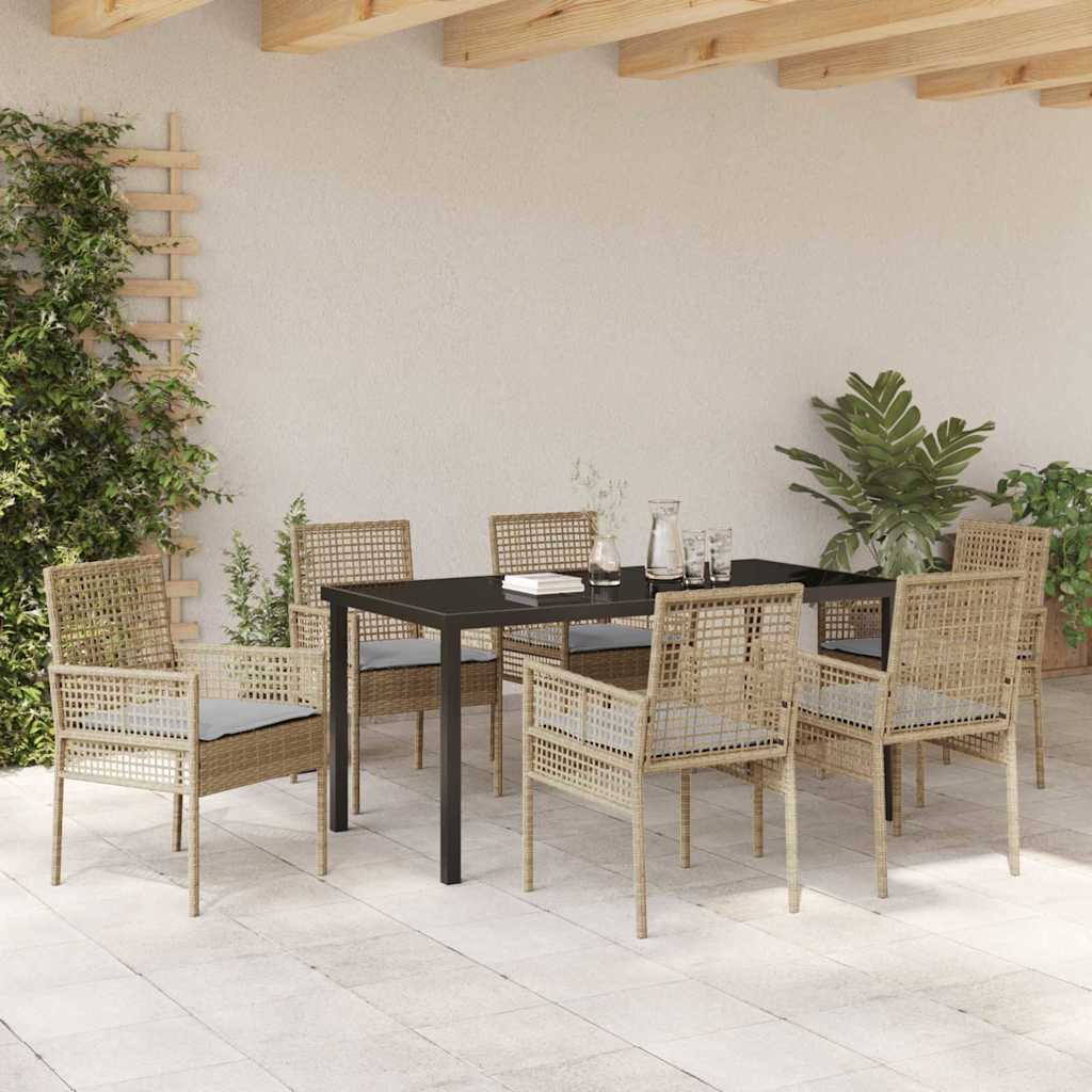 Conjunto de Comedor de Jardín 7 pcs Beige ratán sintético